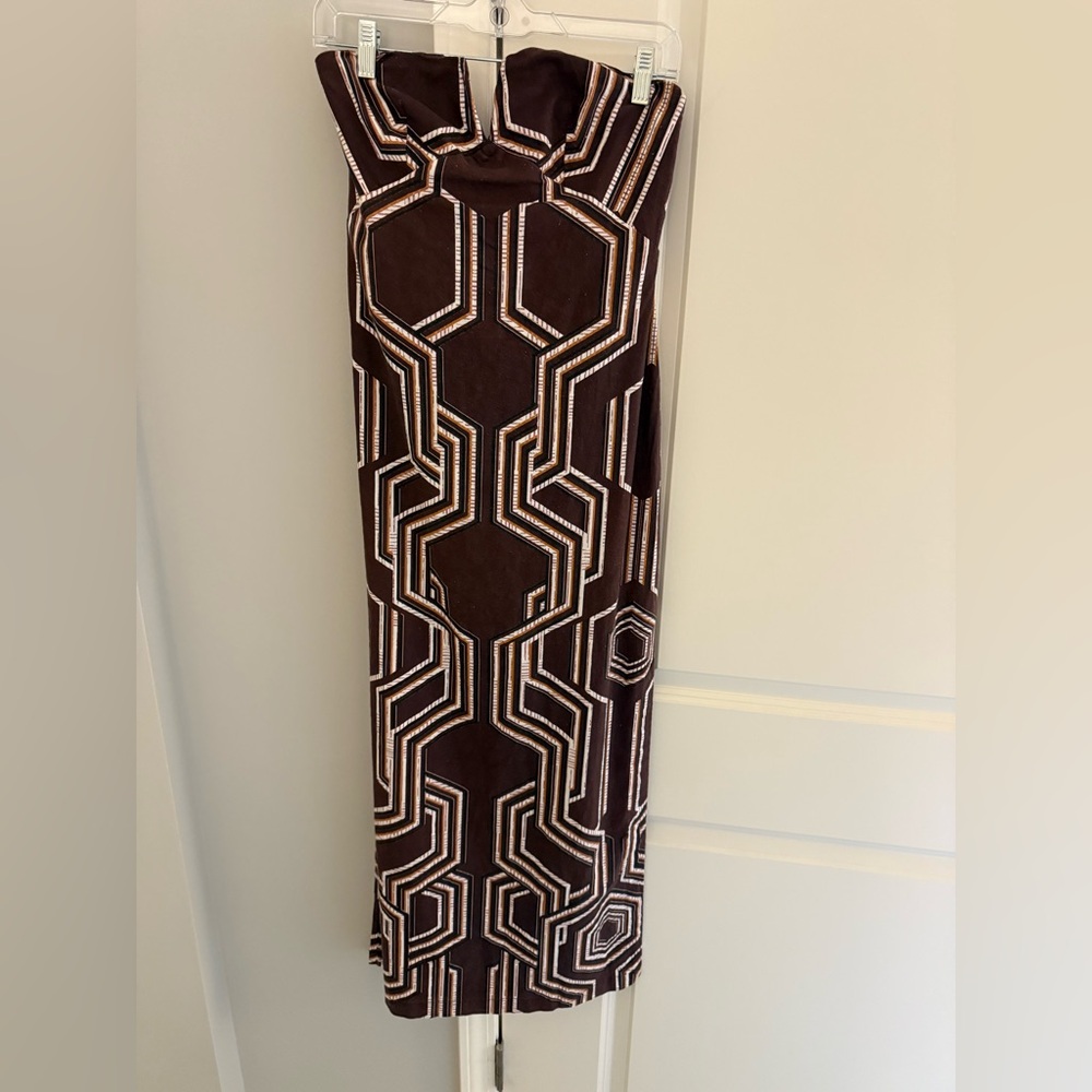 Anthropologie Strapless Linen Plunge Neck Midi Dress